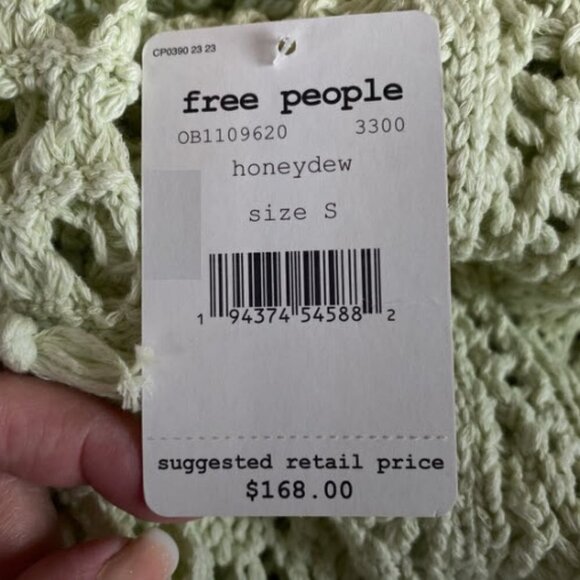 Free People New Size S Sweet Talker Boho Long Crochet Knit Cardigan Honeydew - Picture 14 of 16